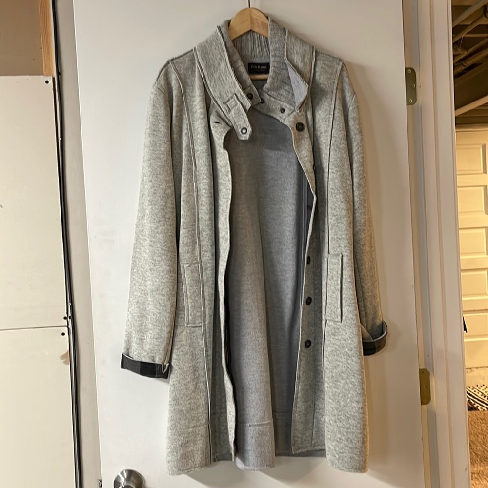 Barbour Millfire Knit Winter Tartan Wool Blend Grey Coat